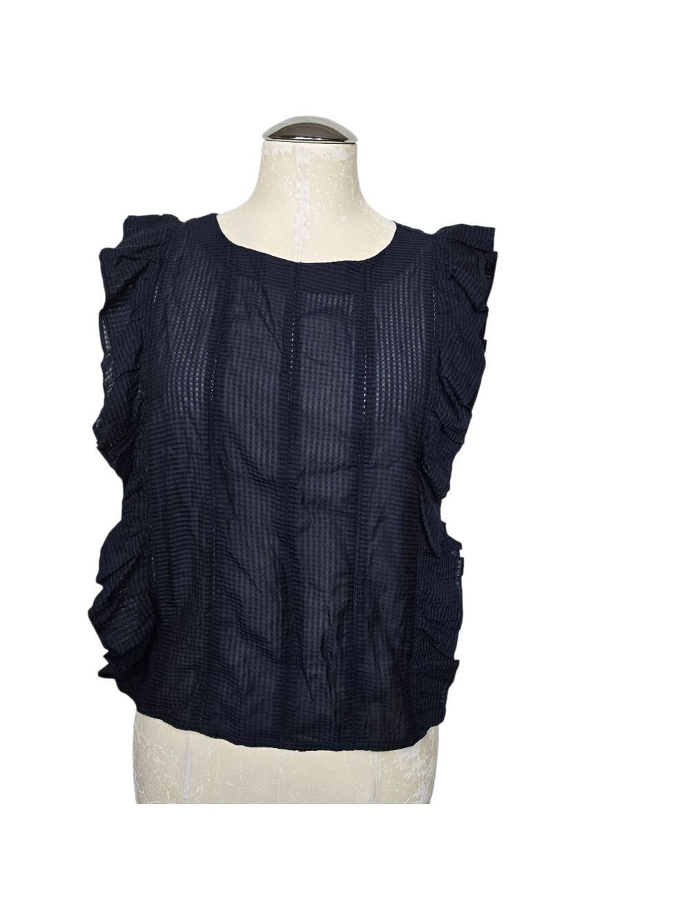 Scotch & Soda Blue Eyelet Sheer Ruffle Sleeveless Blouse S